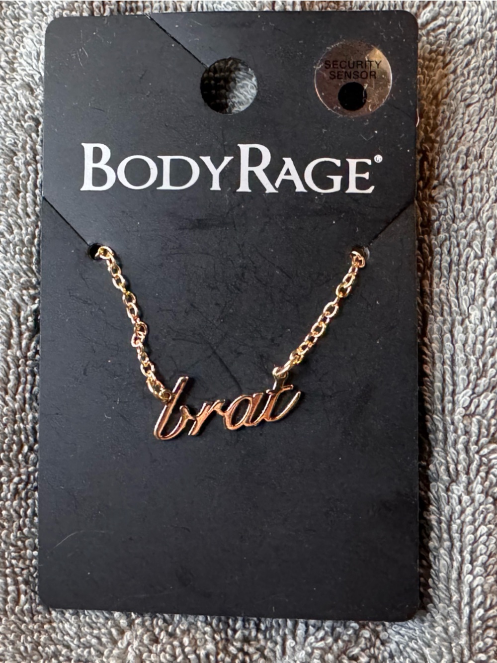 🌟 3/$20 Eligible! NWT BodyRage Gold-Tone 'brat' Script Pendant Necklace